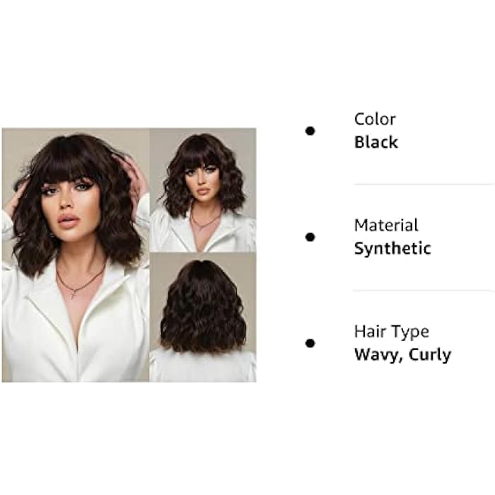DILLARDS Emmor Women's Heat Resistant Synthetic Fiber Brown Highlight Natural Looking Body Wave Bob Wig With Bangs (Black) - Image 3